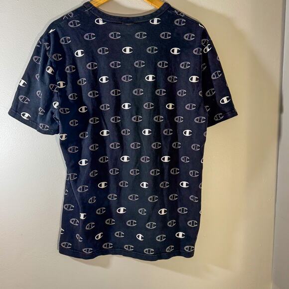 Champion All-Over Repeat Logo T-Shirt | Black & White Streetwear Tee (Size M) - Picture 3 of 5